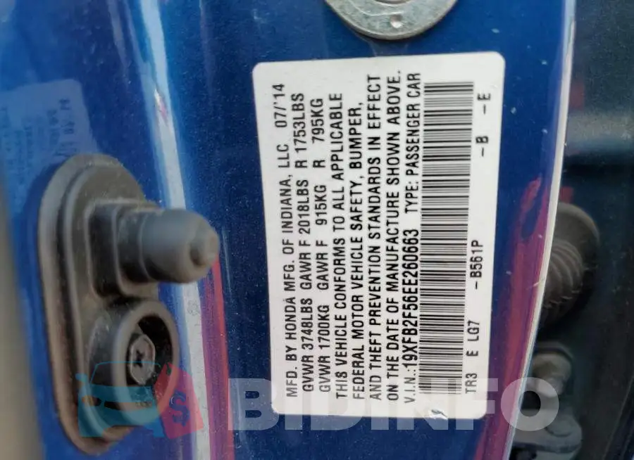 19XFB2F56EE260663 Photo# 12