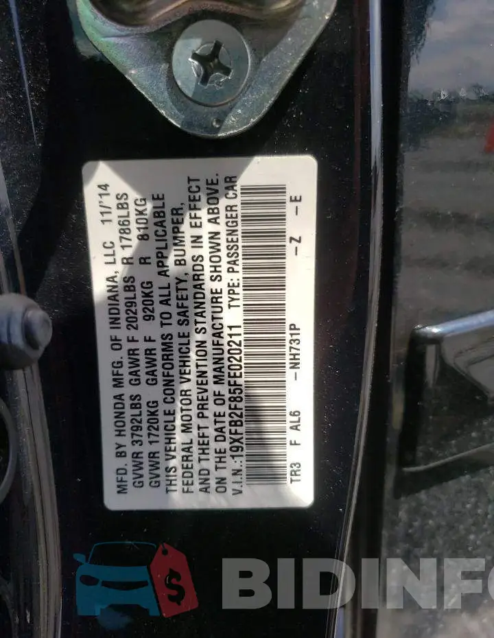 19XFB2F85FE020211 Photo# 13