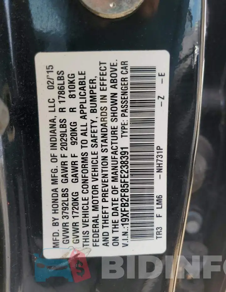 19XFB2F85FE238391 Photo# 12