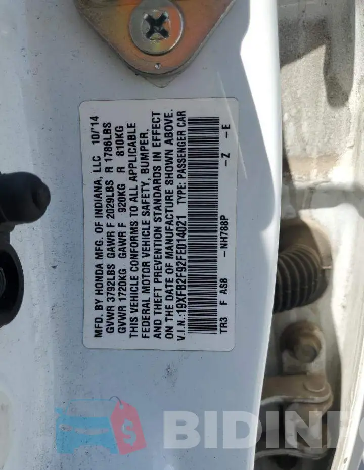 19XFB2F92FE014021 Photo# 12