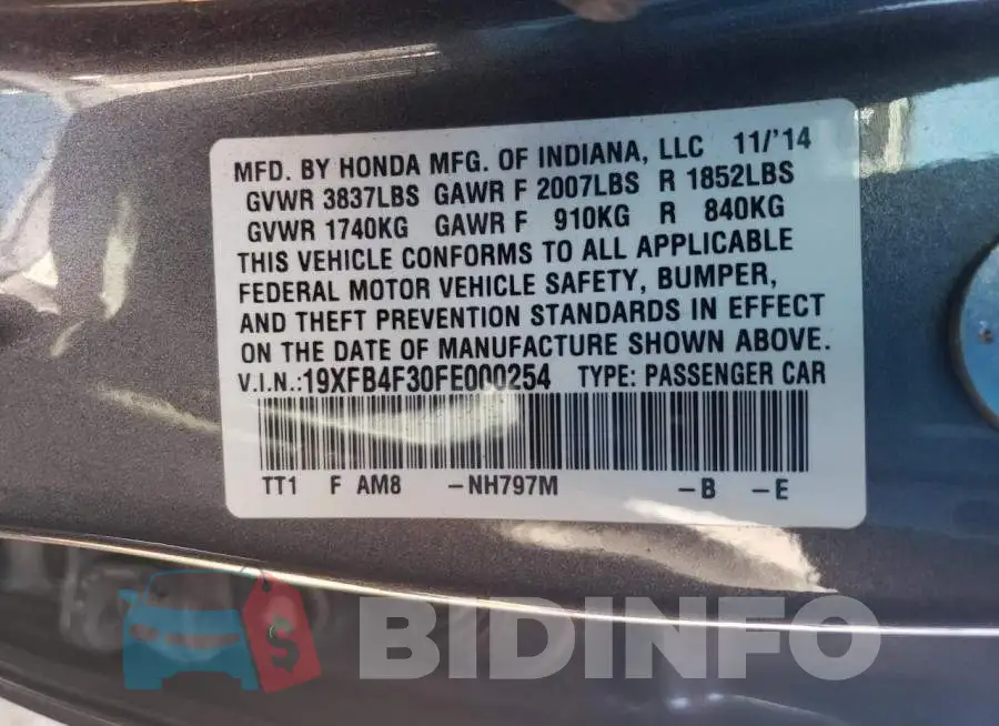 19XFB4F30FE000254 Photo# 12