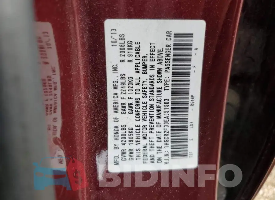 1HGCR2F30EA051503 Photo# 12