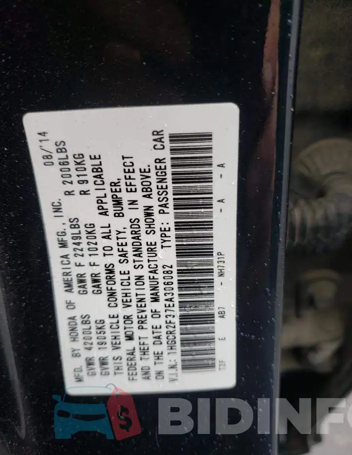 1HGCR2F37EA306082 Photo# 12