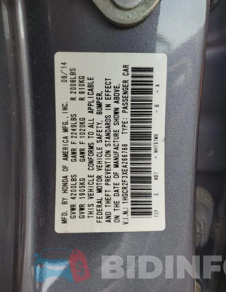 1HGCR2F3XEA266788 Photo# 12