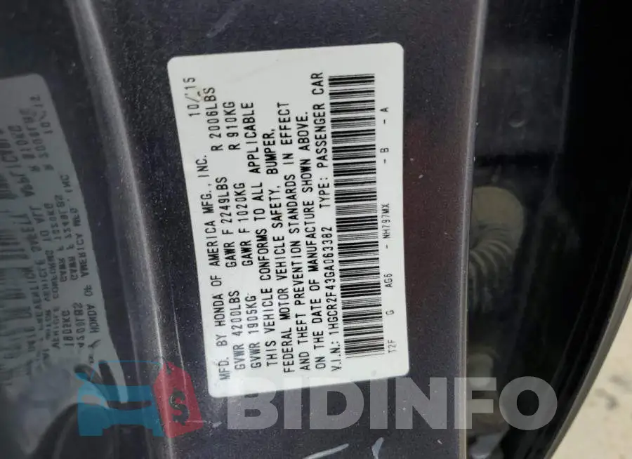 1HGCR2F43GA063382 Photo# 12