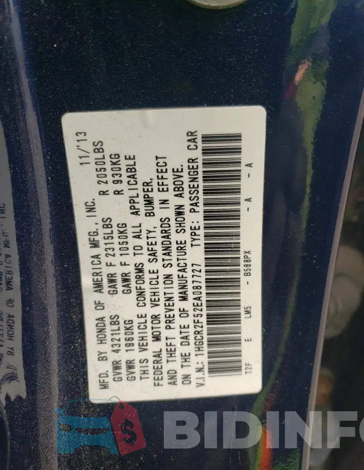 1HGCR2F52EA087727 Photo# 13
