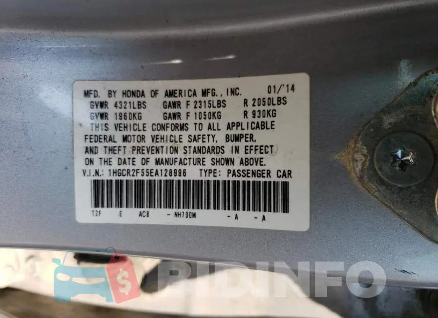 1HGCR2F55EA128996 Photo# 12