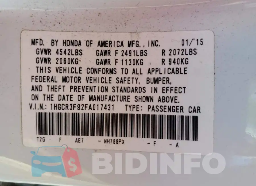 1HGCR3F92FA017431 Photo# 12