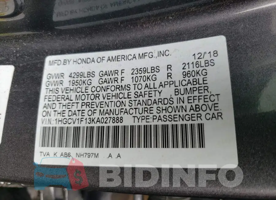 1HGCV1F13KA027888 Photo# 12