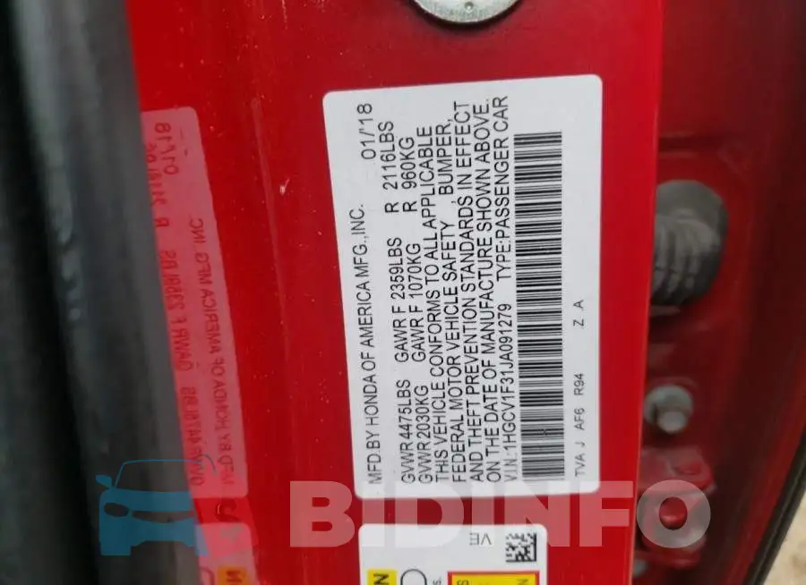 1HGCV1F31JA091279 Photo# 12