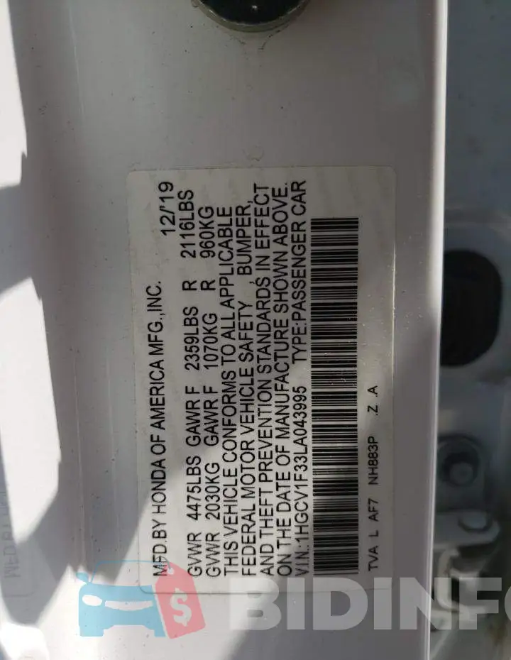 1HGCV1F33LA043995 Photo# 12