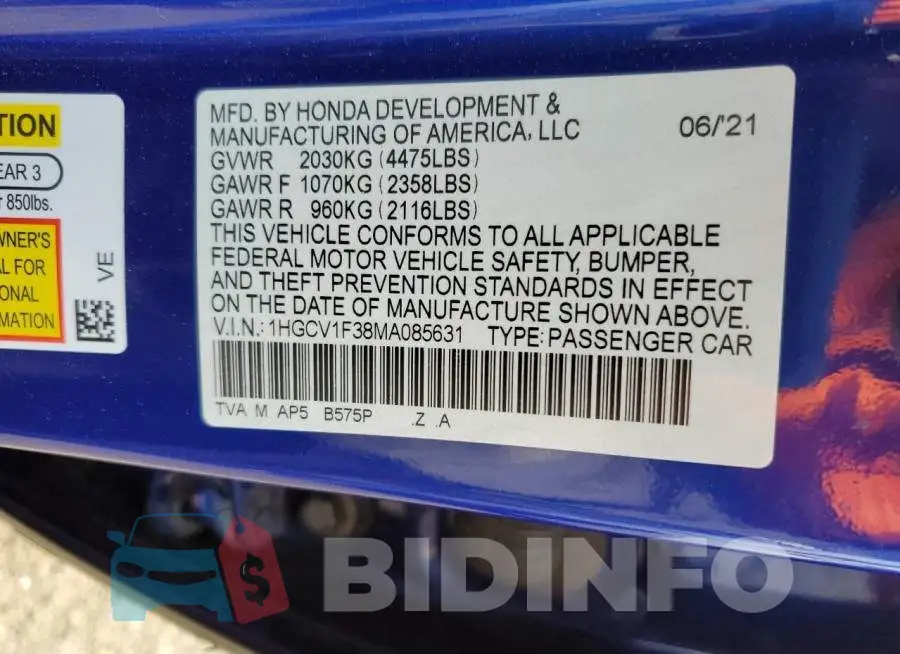 1HGCV1F38MA085631 Photo# 12