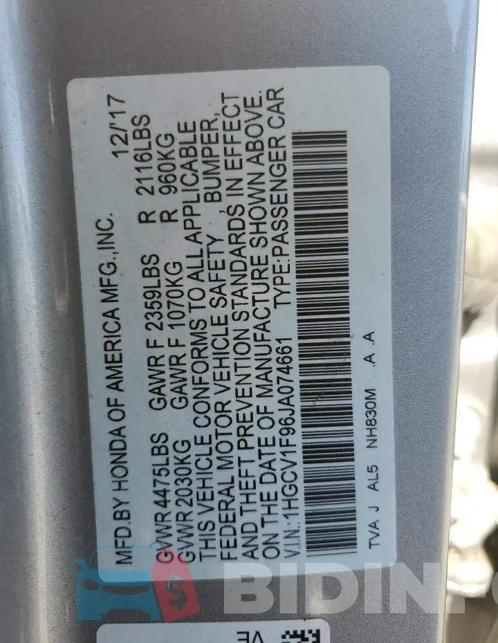 1HGCV1F96JA074661 Photo# 13