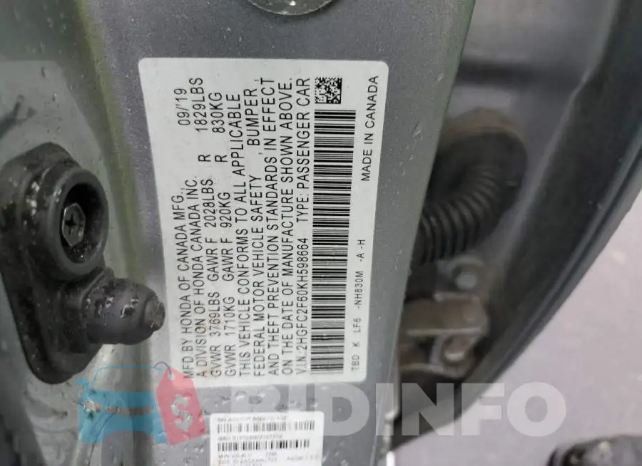 2HGFC2F60KH598664 Photo# 12