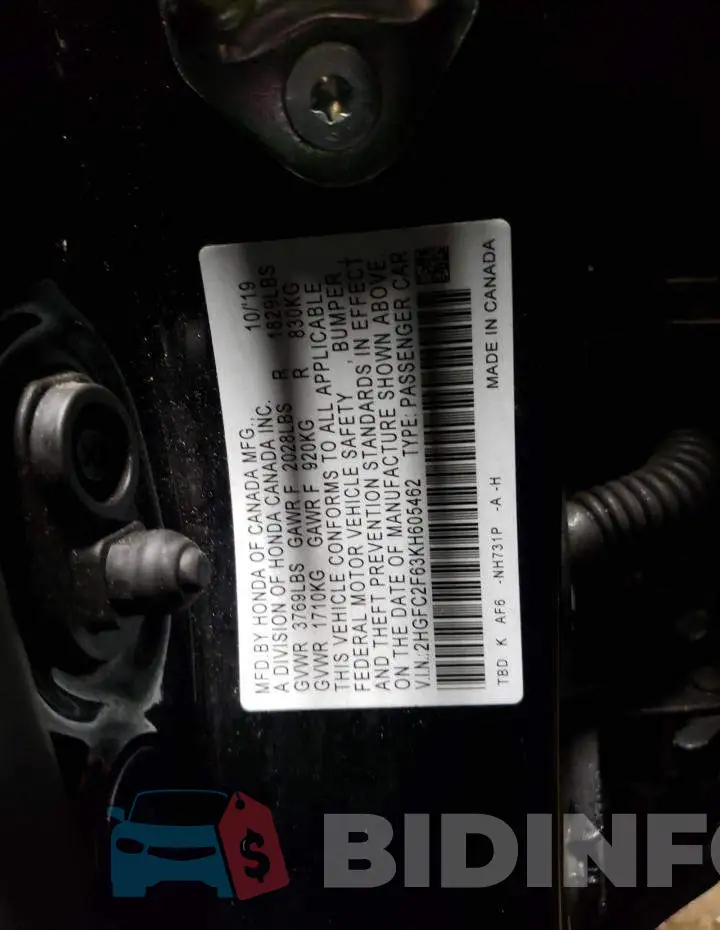 2HGFC2F63KH605462 Photo# 13