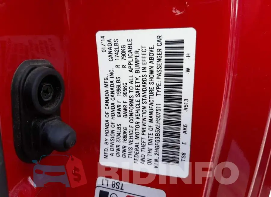 2HGFG3B5XEH507511 Photo# 12