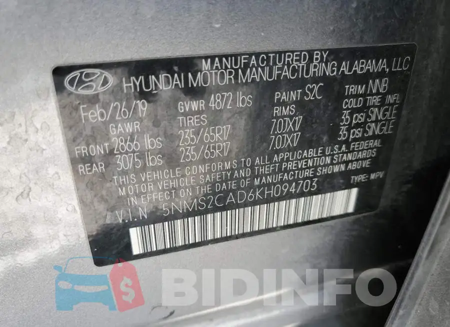 5NMS2CAD6KH094703 Photo# 13