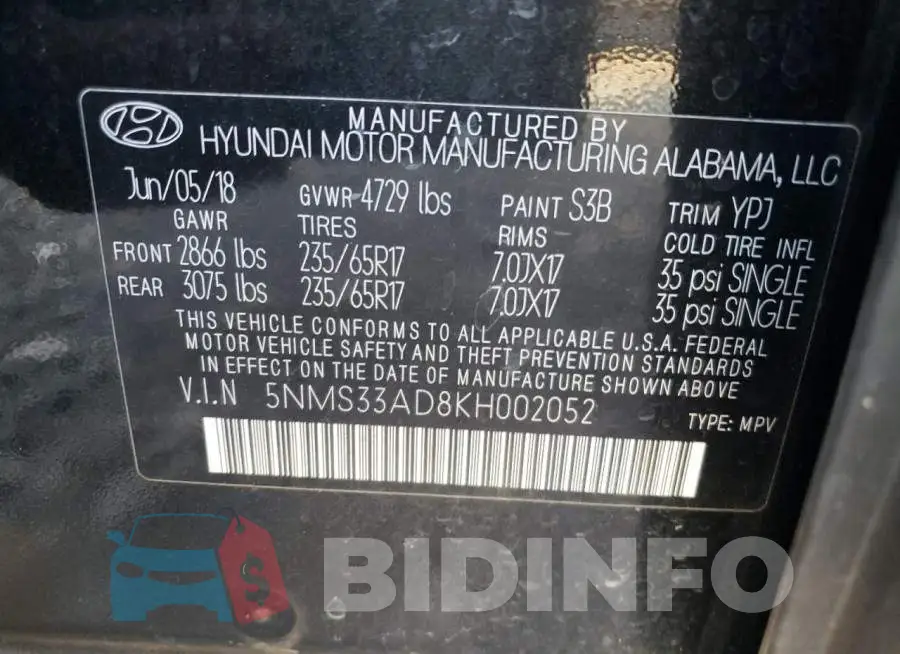 5NMS33AD8KH002052 Photo# 13