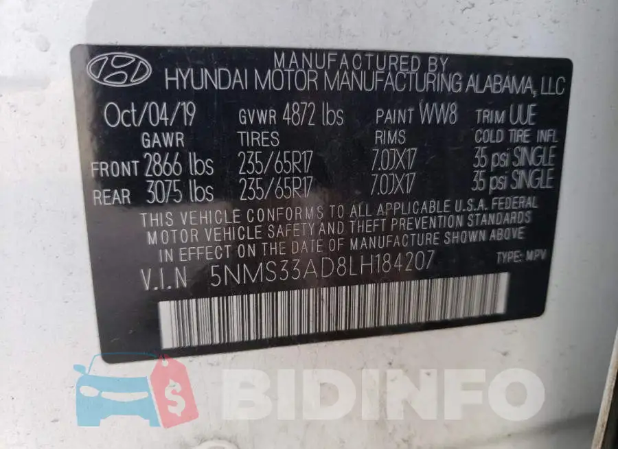 5NMS33AD8LH184207 Photo# 13