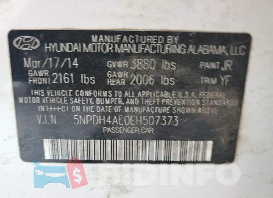 5NPDH4AE0EH507373 Photo# 12