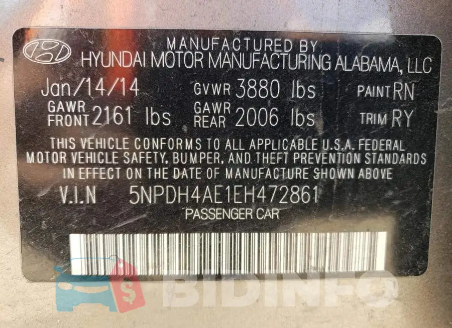 5NPDH4AE1EH472861 Photo# 12