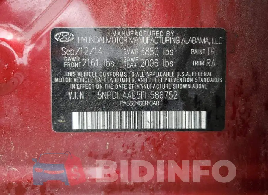 5NPDH4AE5FH586752 Photo# 12