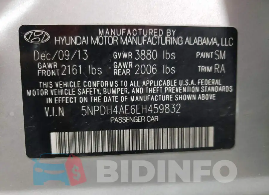 5NPDH4AE6EH459832 Photo# 12