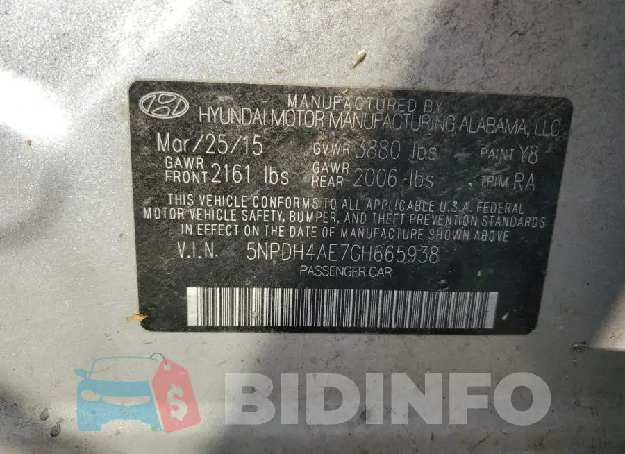 5NPDH4AE7GH665938 Photo# 12
