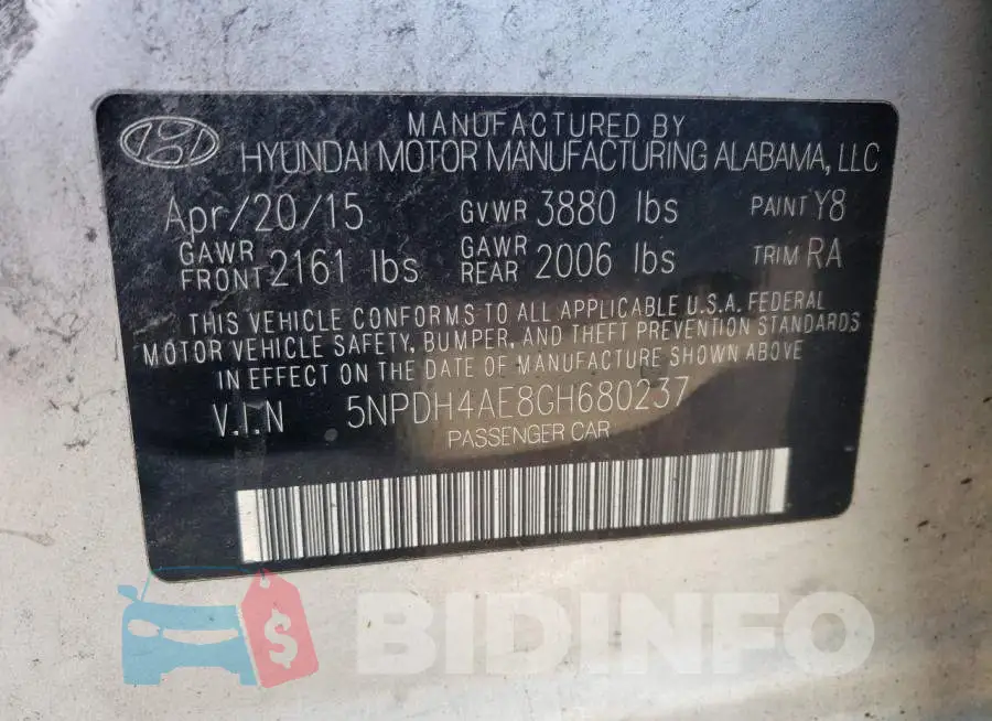 5NPDH4AE8GH680237 Photo# 12