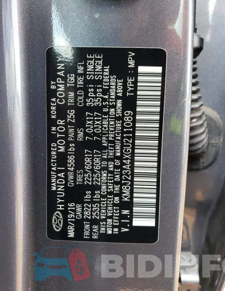 KM8J23A4XGU211089 Photo# 13