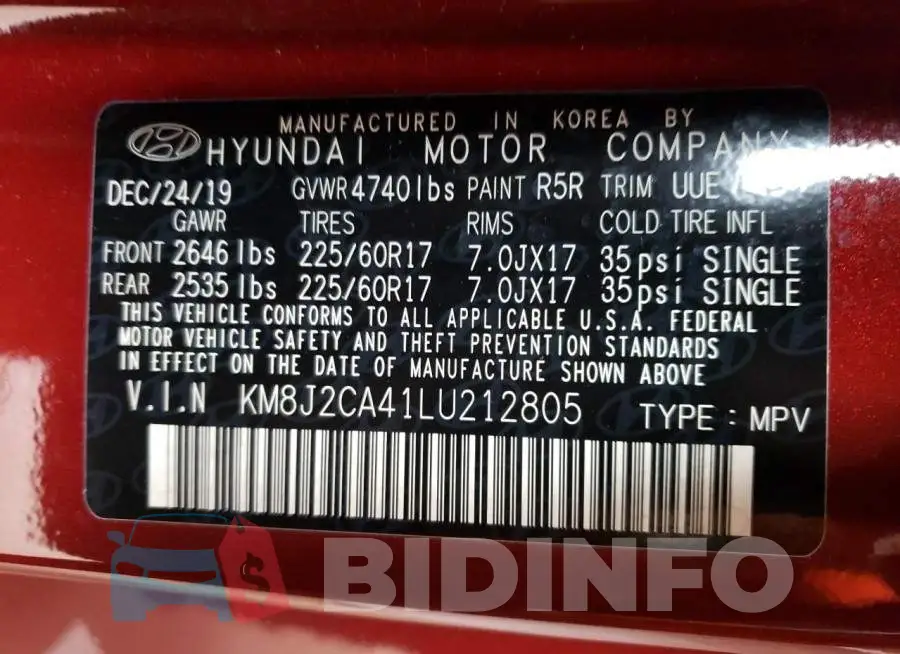 KM8J2CA41LU212805 Photo# 13