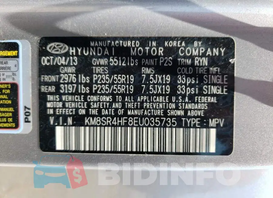 KM8SR4HF8EU035735 Photo# 13