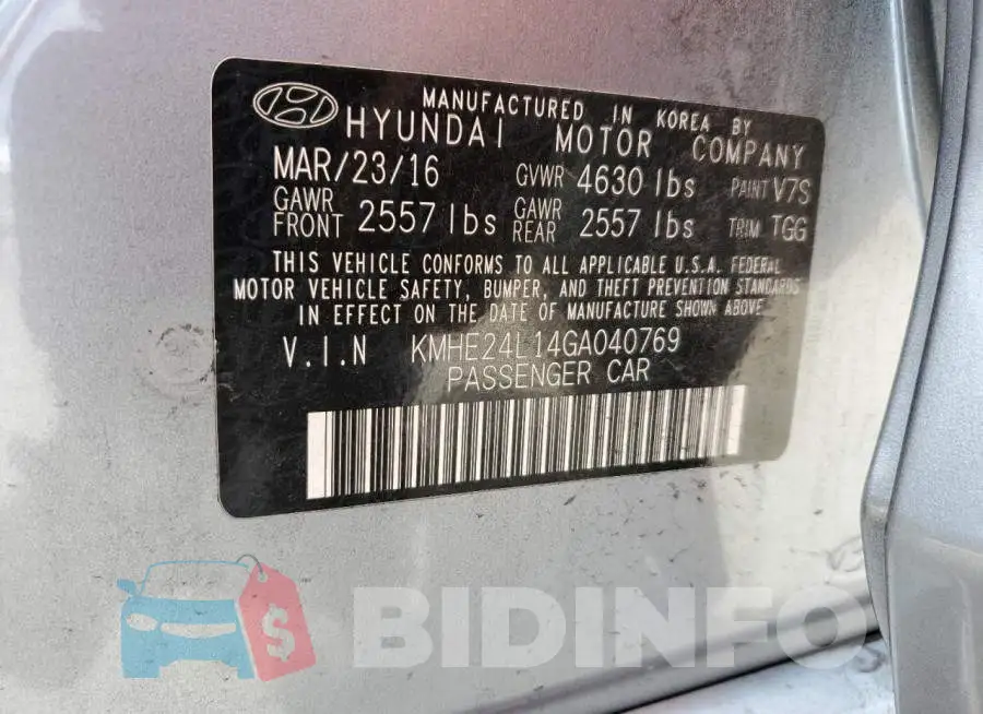 KMHE24L14GA040769 Photo# 12
