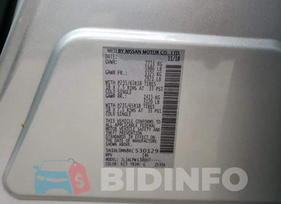 5N1DL0MN8KC530129 Photo# 12