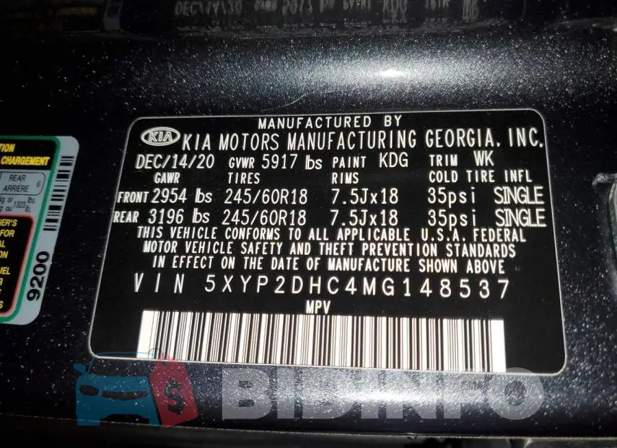 5XYP2DHC4MG148537 Photo# 12