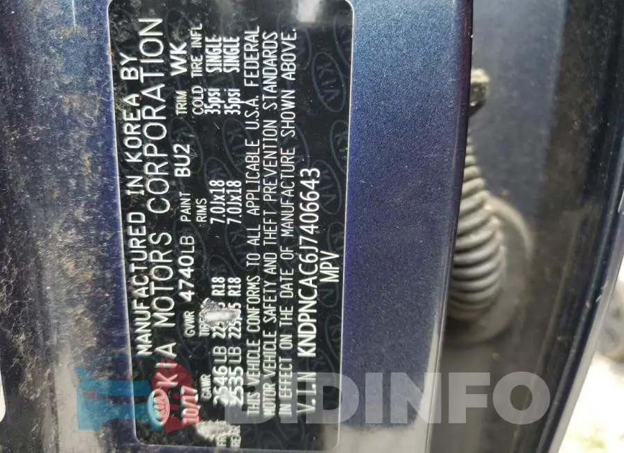KNDPNCAC6J7406643 Photo# 13