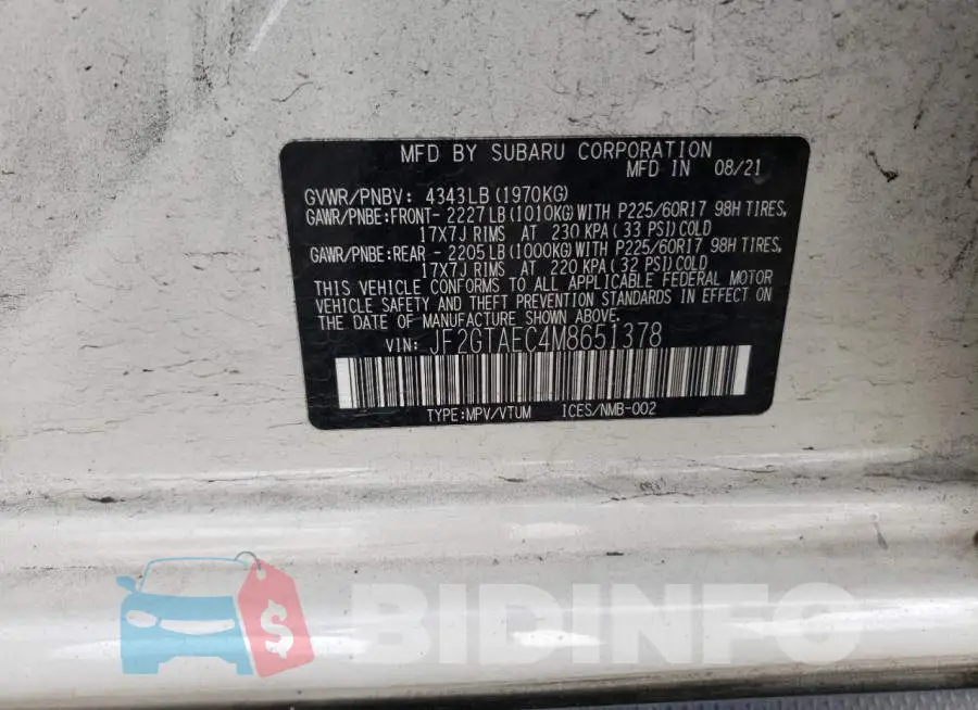 JF2GTAEC4M8651378 Photo# 13