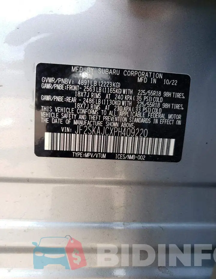 JF2SKAJCXPH409220 Photo# 13