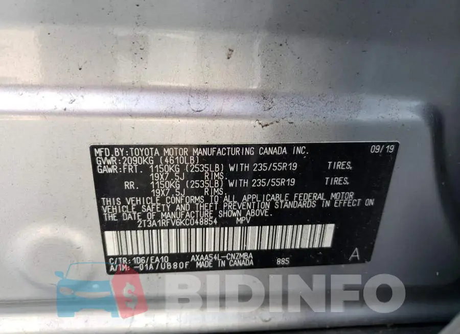 2T3A1RFV6KC048854 Photo# 13