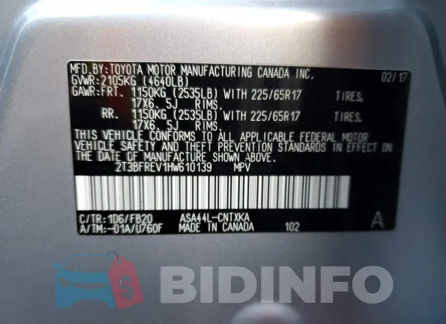 2T3BFREV1HW610139 Photo# 14