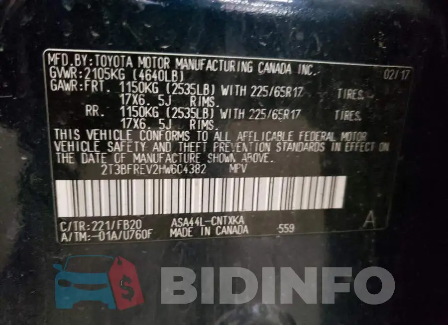 2T3BFREV2HW604382 Photo# 13