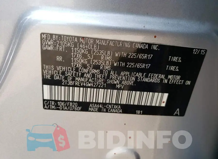 2T3BFREV4GW427221 Photo# 12
