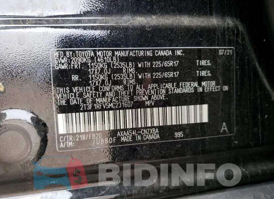 2T3F1RFV5MC231607 Photo# 13