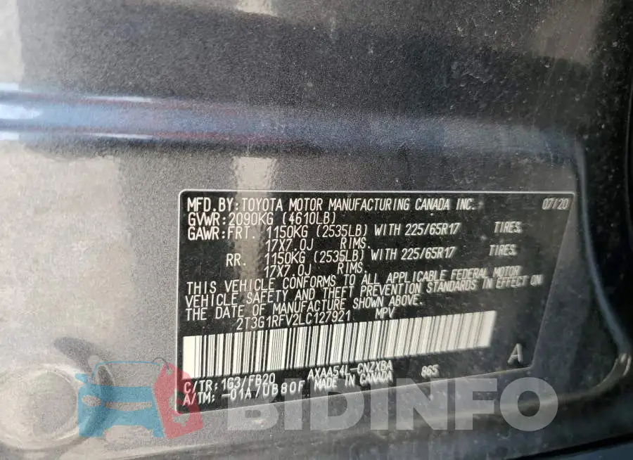 2T3G1RFV2LC127921 Photo# 13
