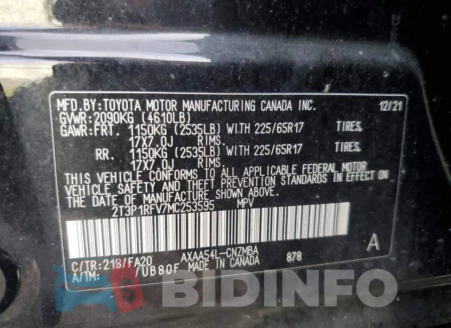 2T3P1RFV7MC253595 Photo# 13