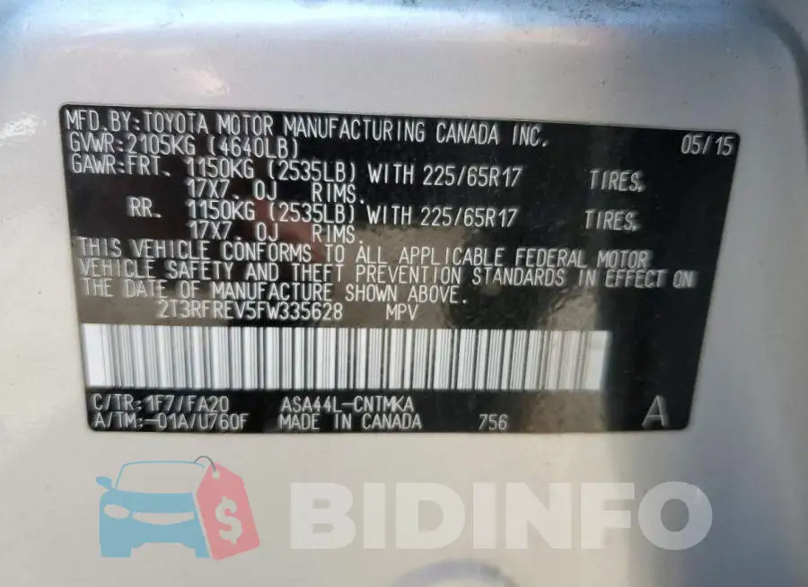 2T3RFREV5FW335628 Photo# 13