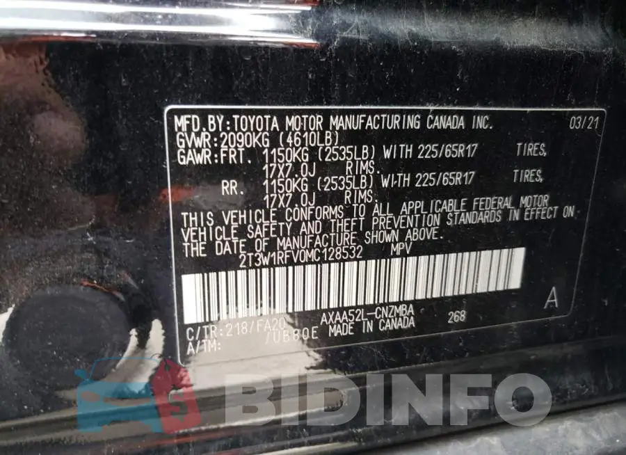 2T3W1RFV0MC128532 Photo# 12