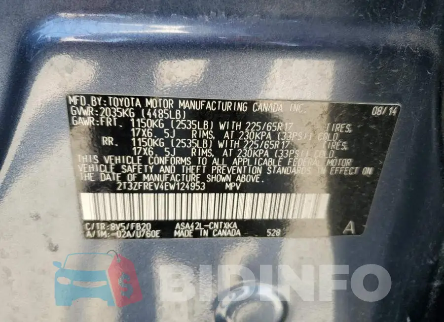 2T3ZFREV4EW124953 Photo# 13