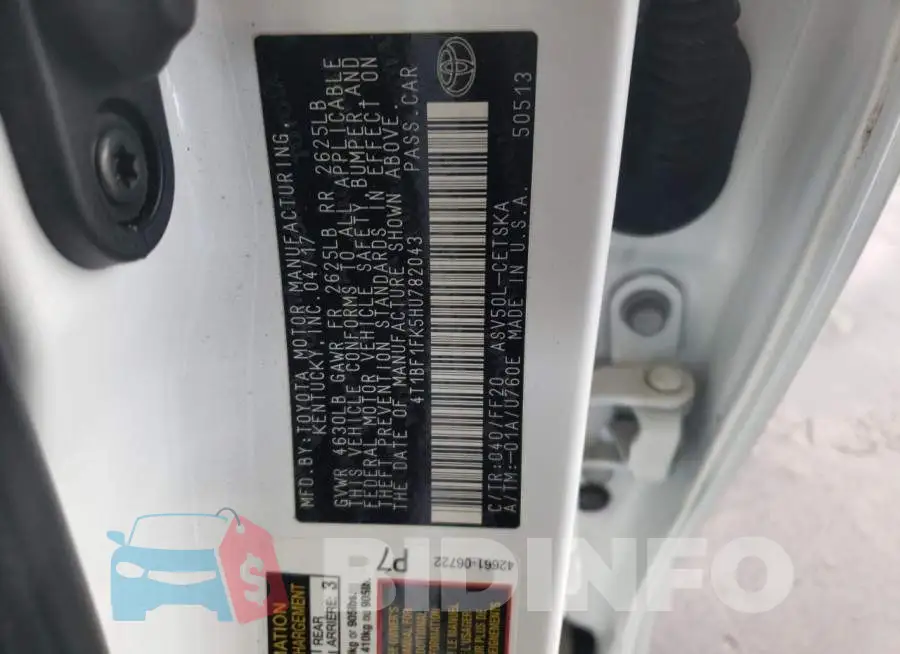 4T1BF1FK5HU782043 Photo# 12