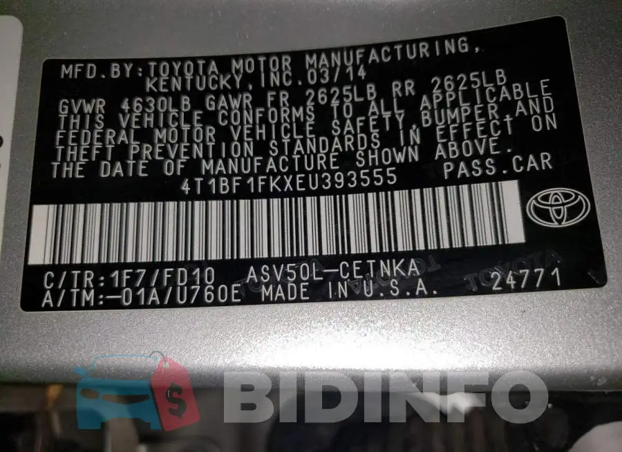 4T1BF1FKXEU393555 Photo# 12